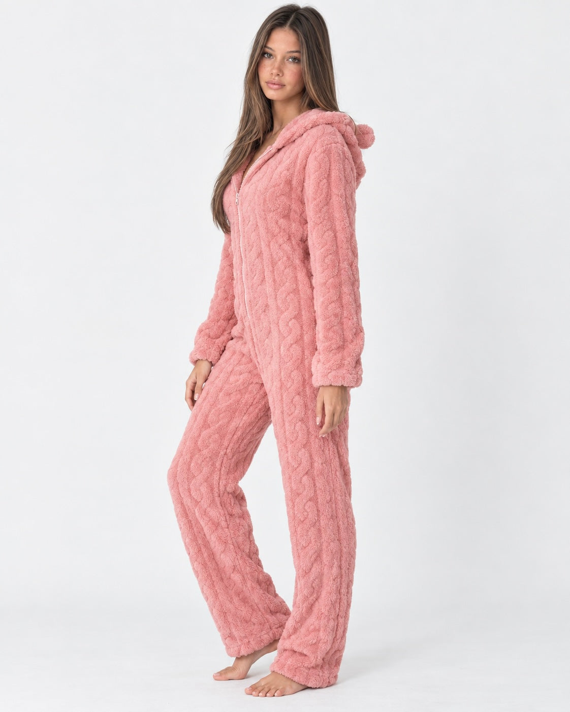 Pigiama Donna Tuta Intera in Peluche Teddy con Cappuccio Orsetto