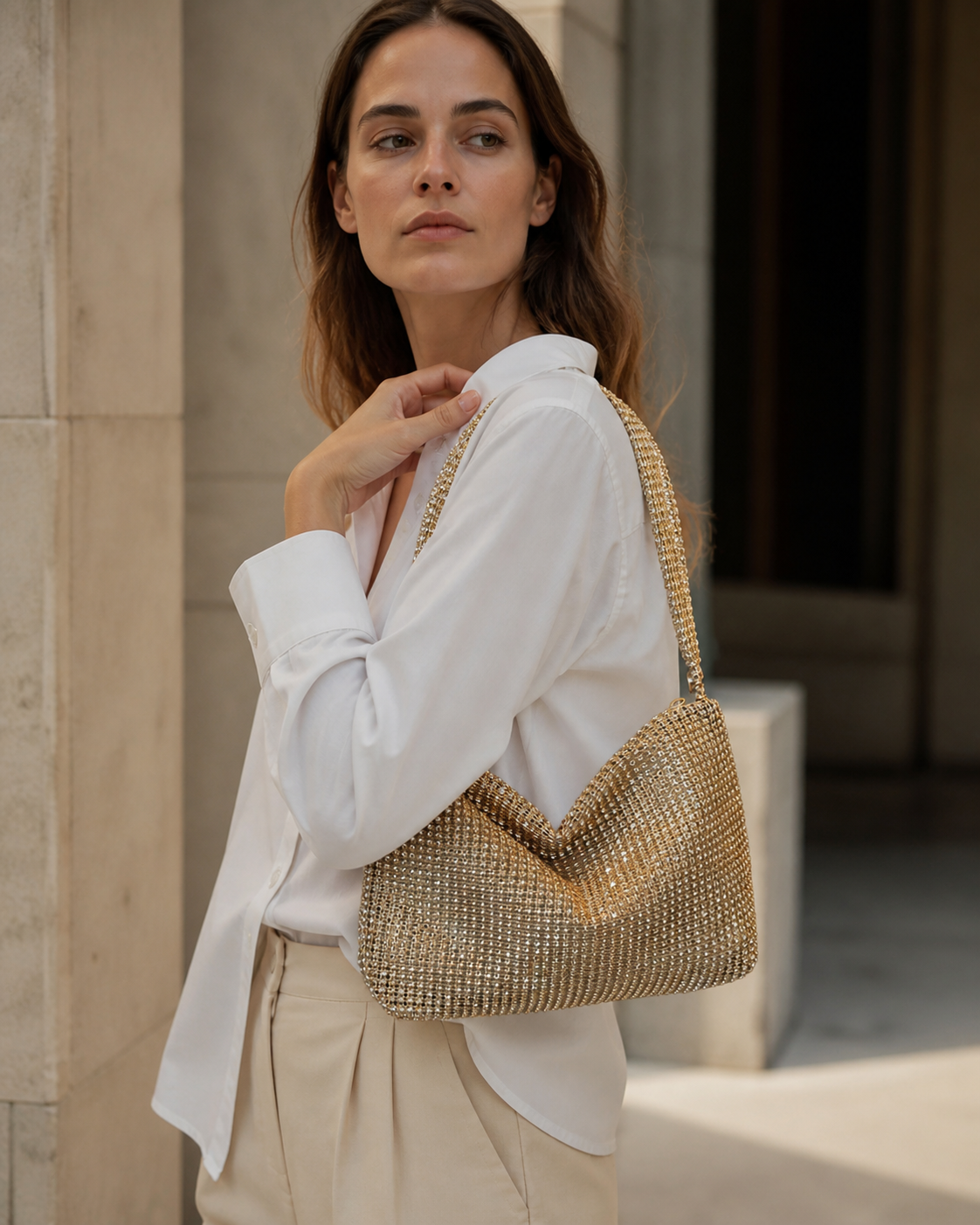 Borsa Donna a Spalla con Strass Struttura Geometrica