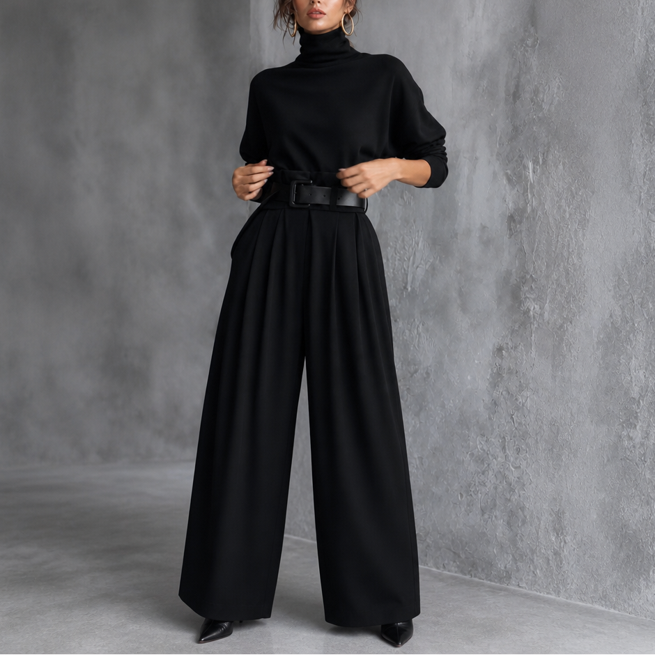 Completo Donna Dolcevita e Pantaloni Vita Alta con Cintura Coordinato