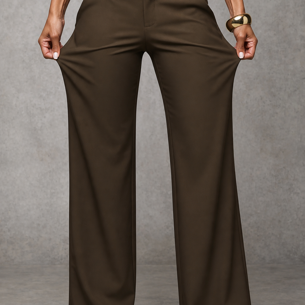 Pantaloni Donna Palazzo a Vita Alta Eleganti Fascia Larga