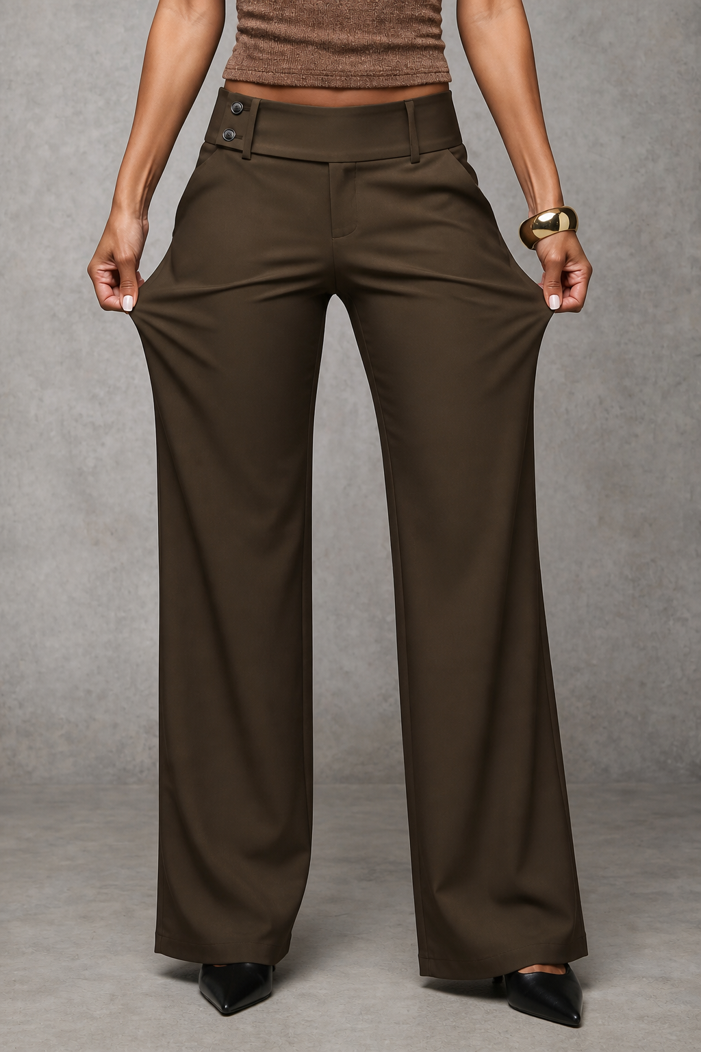 Pantaloni Donna Palazzo a Vita Alta Eleganti Fascia Larga