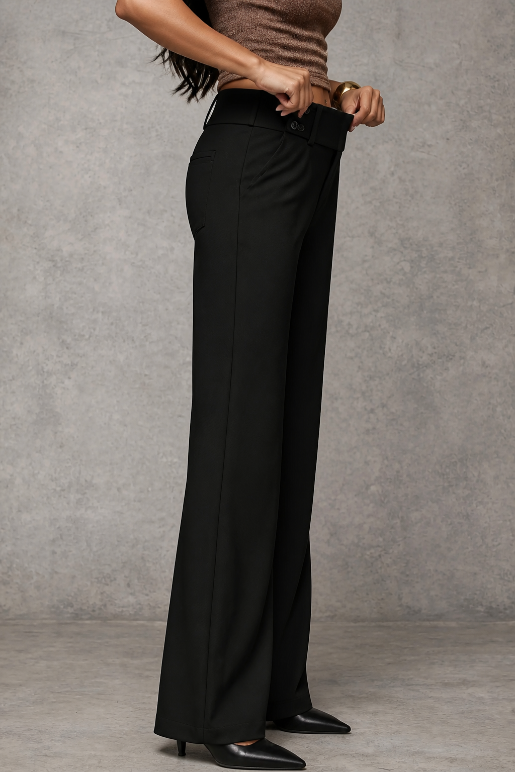 Pantaloni Donna Palazzo a Vita Alta Eleganti Fascia Larga