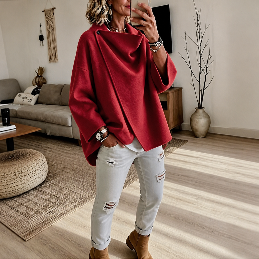 Mantella Donna Giacca a Portafoglio Bottoni Asimmetrici Effetto Lana