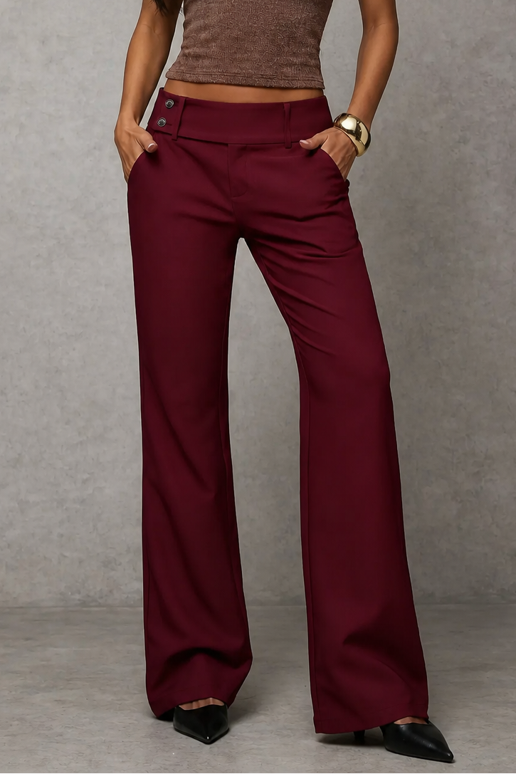 Pantaloni Donna Palazzo a Vita Alta Eleganti Fascia Larga