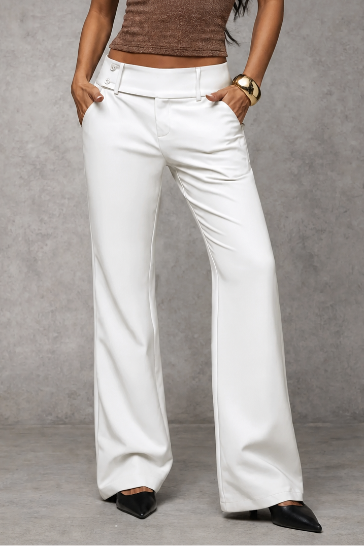 Pantaloni Donna Palazzo a Vita Alta Eleganti Fascia Larga
