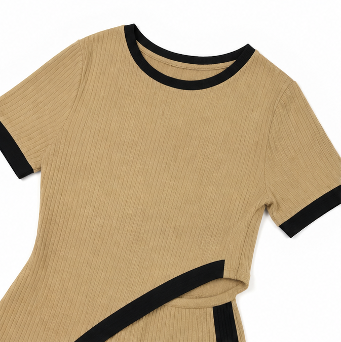 Completo Donna Due Pezzi a Coste Asimmetrico Pantaloni a Zampa