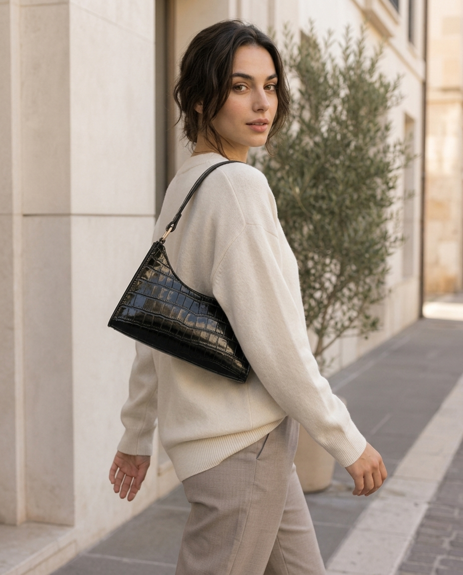 Borsa Donna a Spalla Effetto Cocco Chiusura con Zip