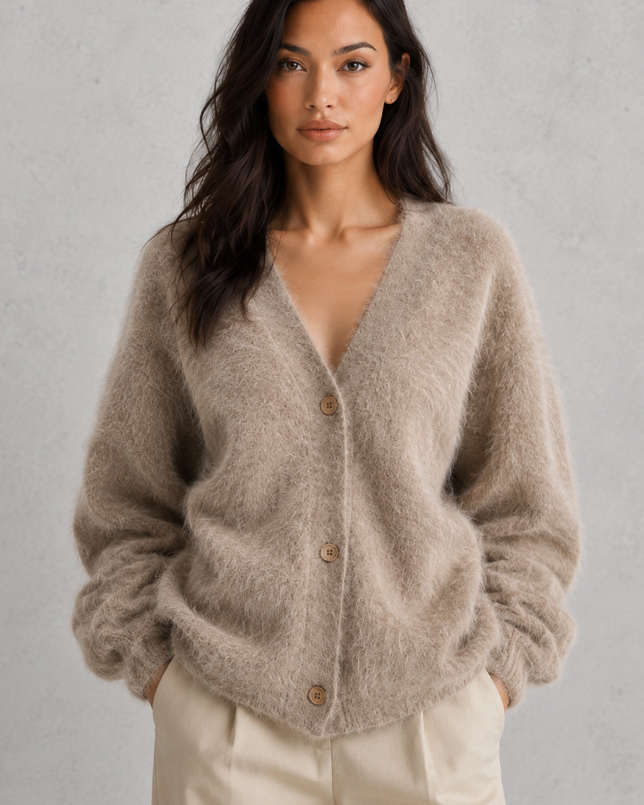 Cardigan Donna con Bottoni in Maglia Acrilica Morbida Rilassato