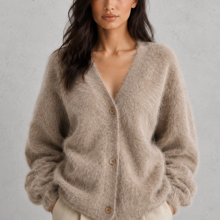 Cardigan Donna con Bottoni in Maglia Acrilica Morbida Rilassato