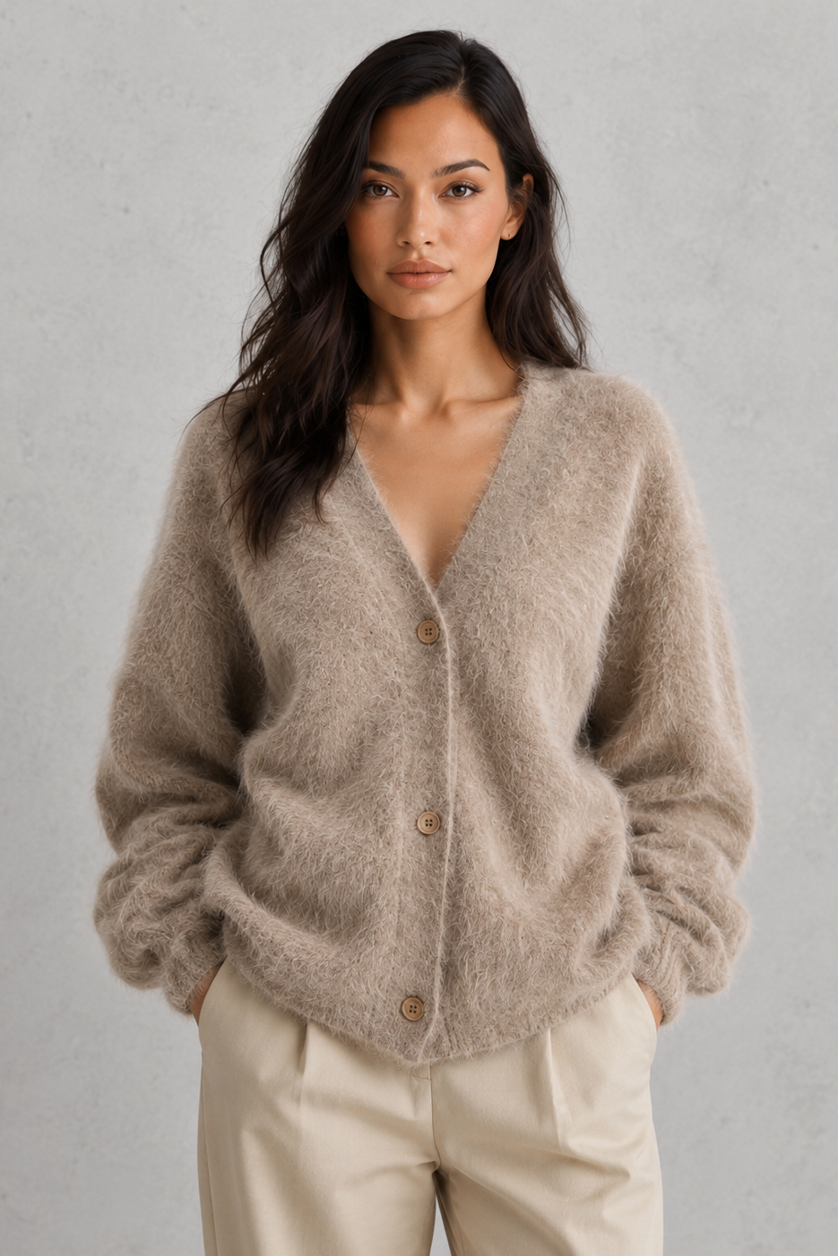 Cardigan Donna con Bottoni in Maglia Acrilica Morbida Rilassato