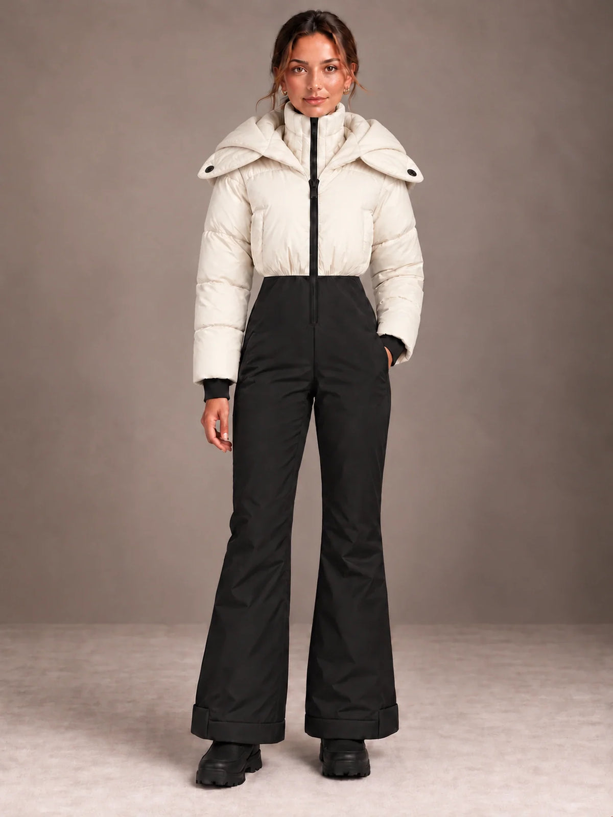 Tuta da Sci Donna Intera Antivento Color Block con Cappuccio