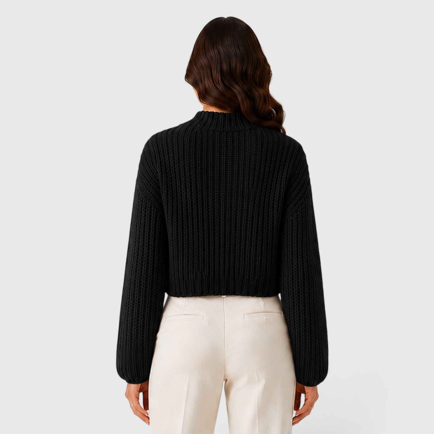 Maglione Donna Corto Mezzo Collo Alto Maniche a Campana