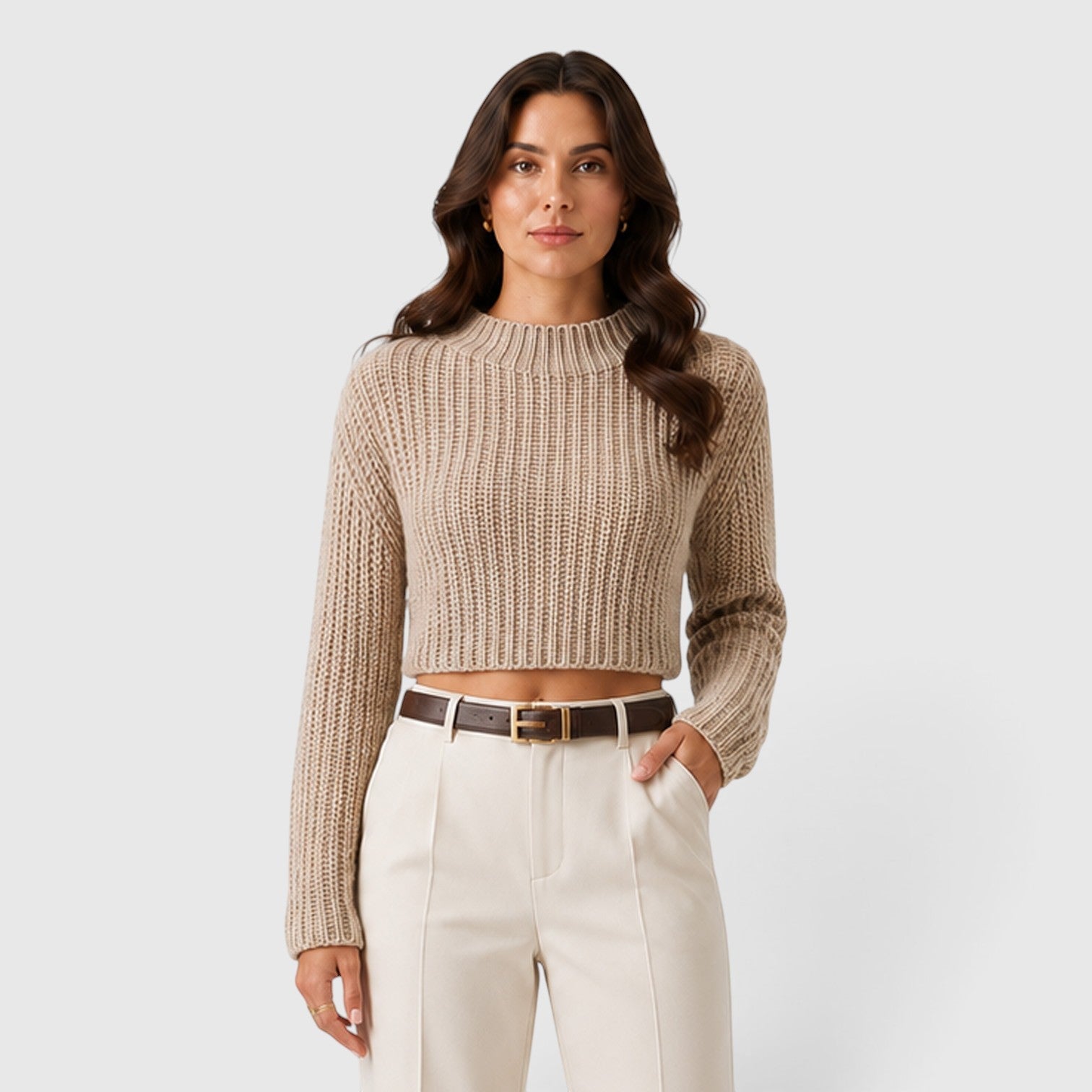 Maglione Donna Corto Mezzo Collo Alto Maniche a Campana