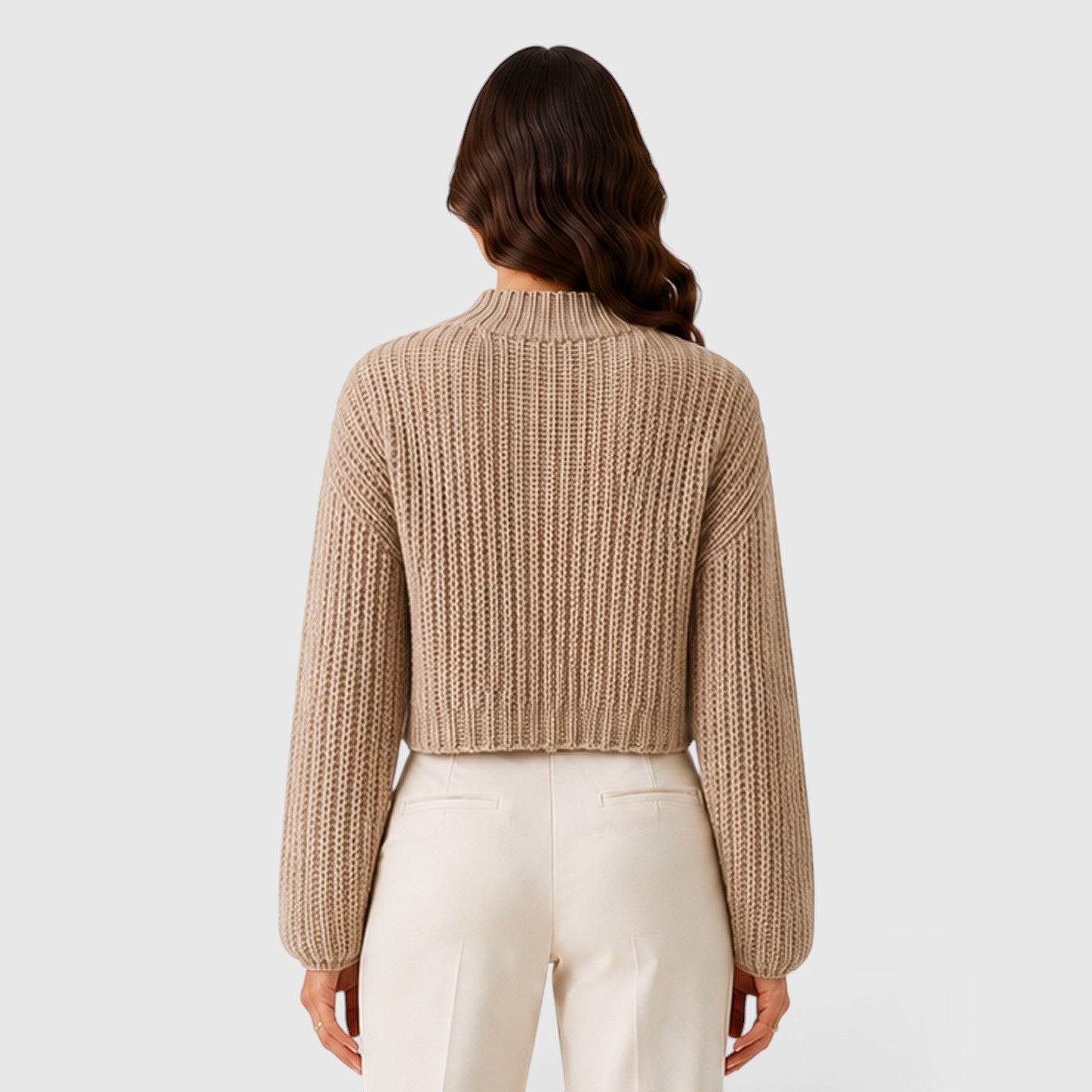 Maglione Donna Corto Mezzo Collo Alto Maniche a Campana