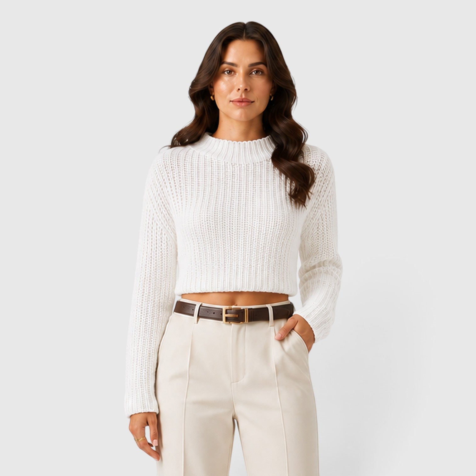 Maglione Donna Corto Mezzo Collo Alto Maniche a Campana