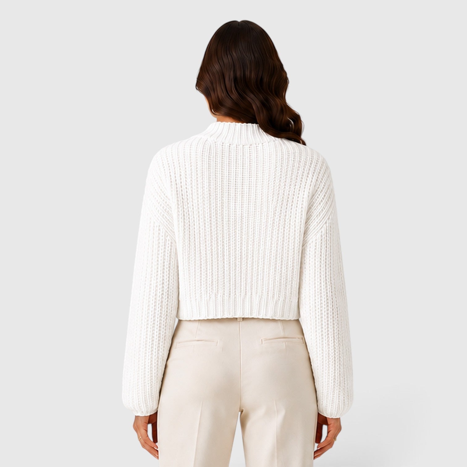 Maglione Donna Corto Mezzo Collo Alto Maniche a Campana