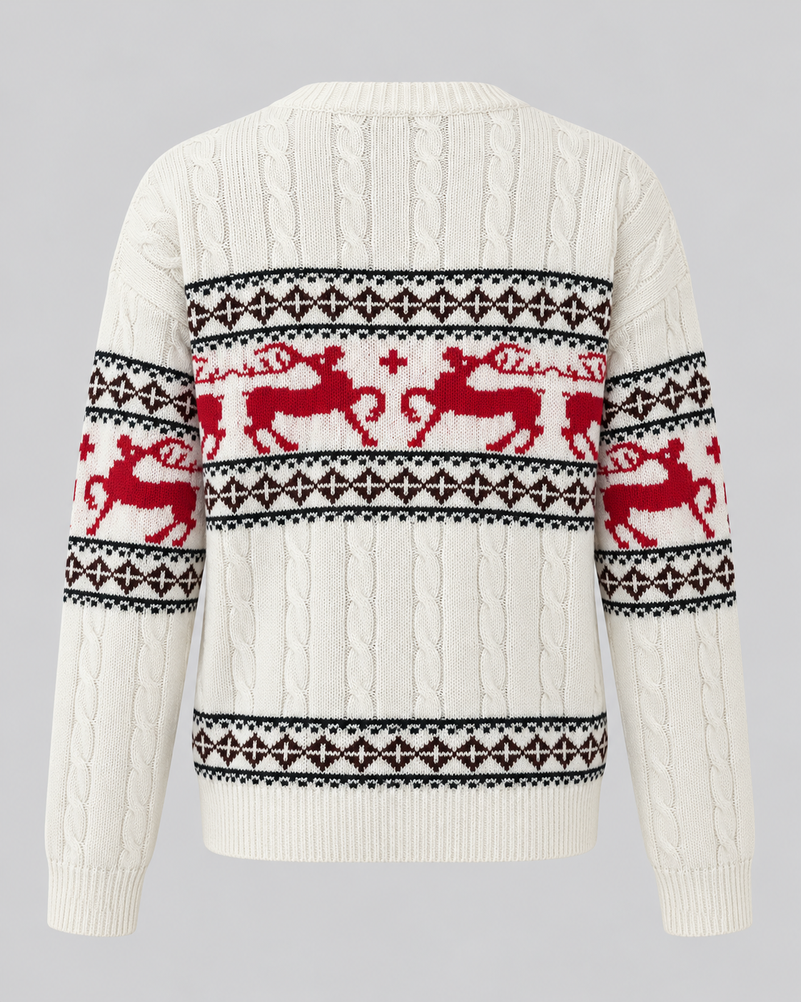 Maglione Natalizio Donna Aran a Trecce con Renne Fair Isle