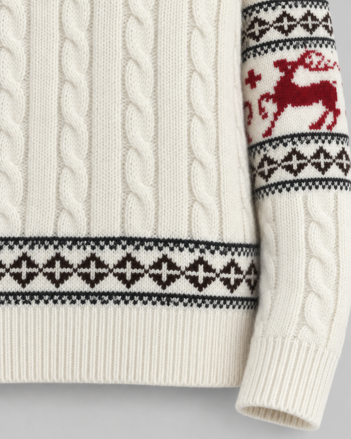 Maglione Natalizio Donna Aran a Trecce con Renne Fair Isle