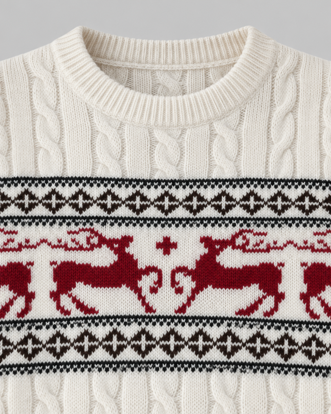 Maglione Natalizio Donna Aran a Trecce con Renne Fair Isle