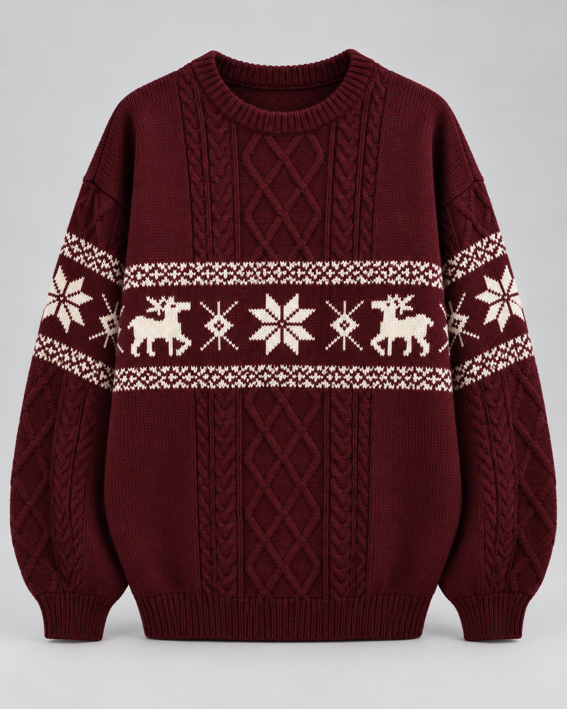 Maglione Natalizio Donna Oversize Trecce e Renne Tonali