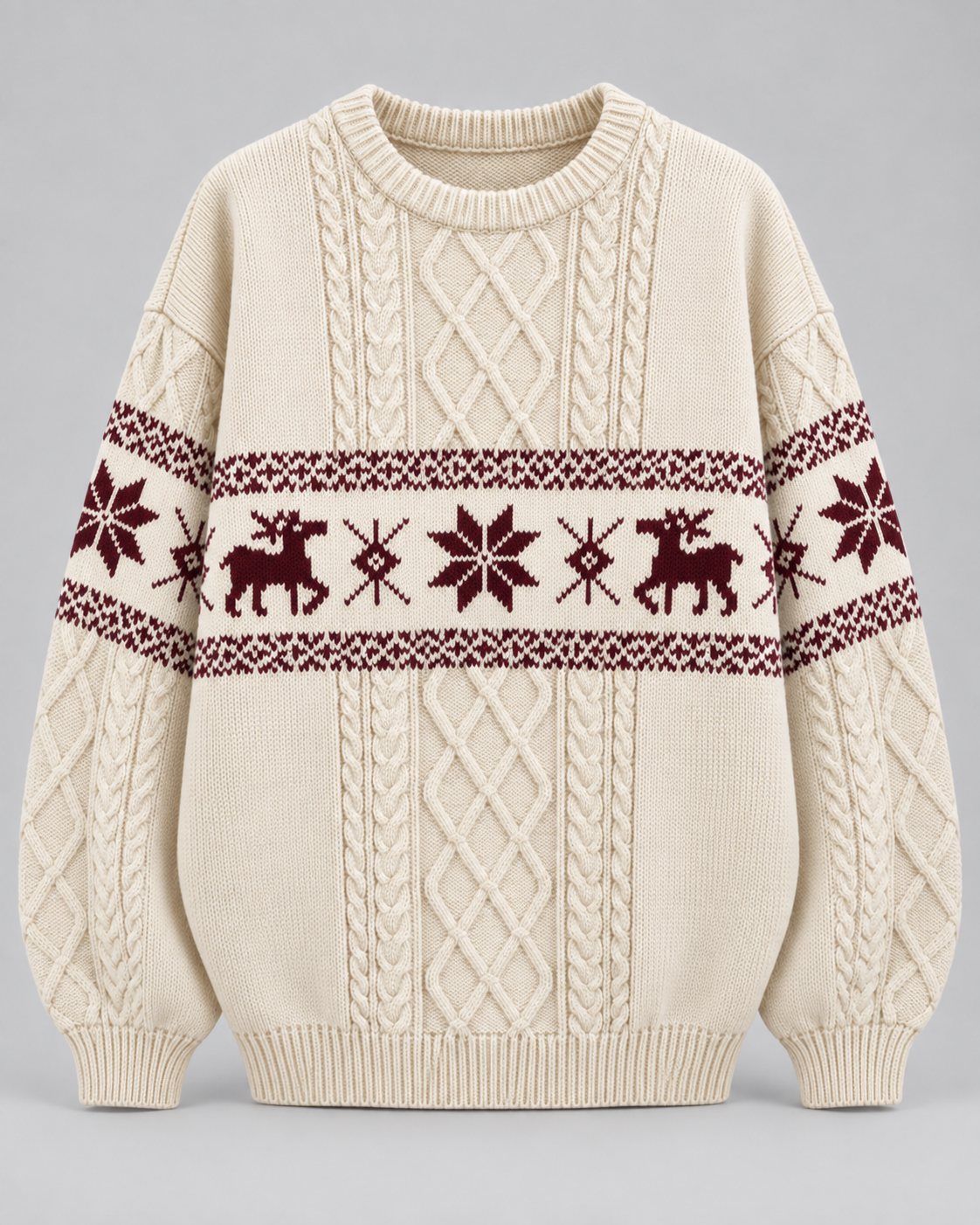 Maglione Natalizio Donna Oversize Trecce e Renne Tonali