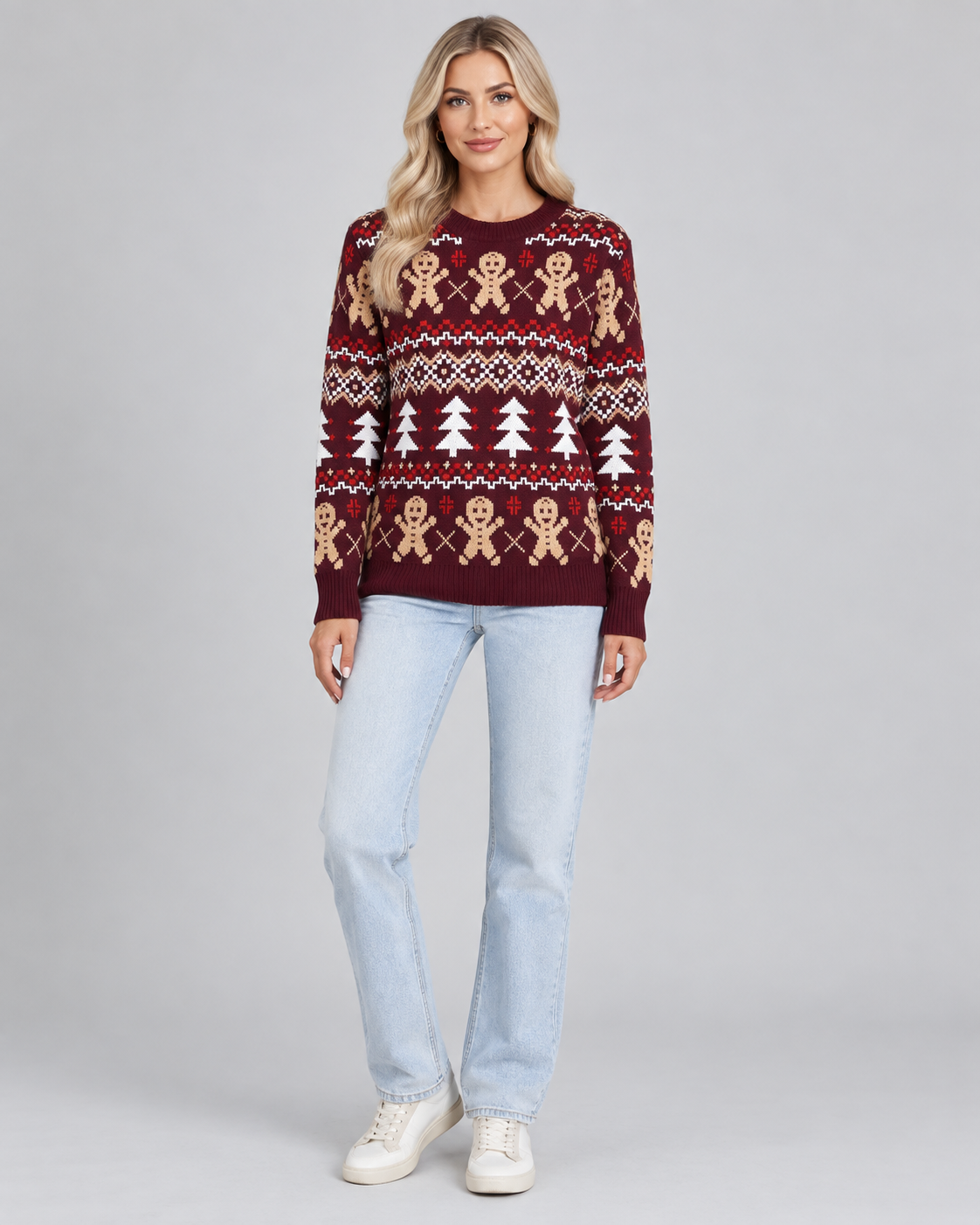 Maglione Natalizio Donna Fair Isle Omini di Pan di Zenzero