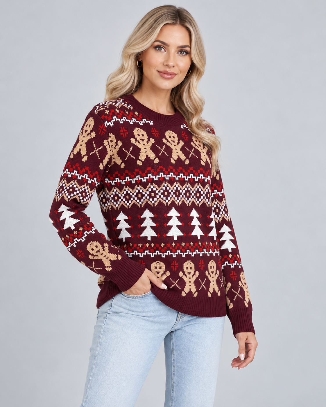 Maglione Natalizio Donna Fair Isle Omini di Pan di Zenzero