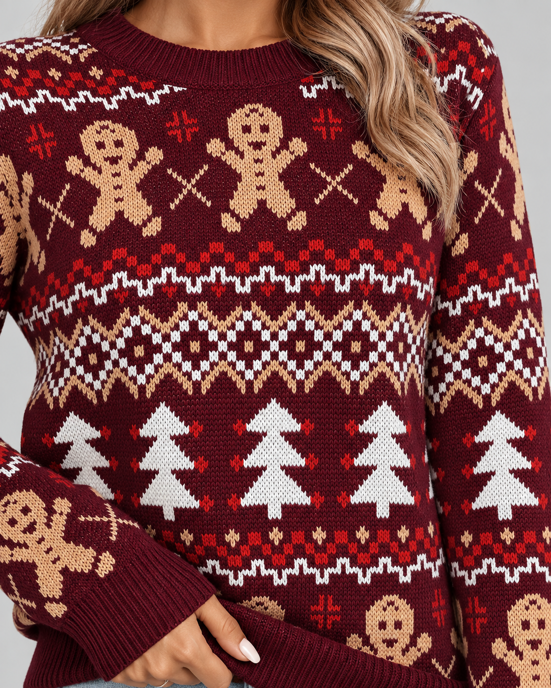 Maglione Natalizio Donna Fair Isle Omini di Pan di Zenzero