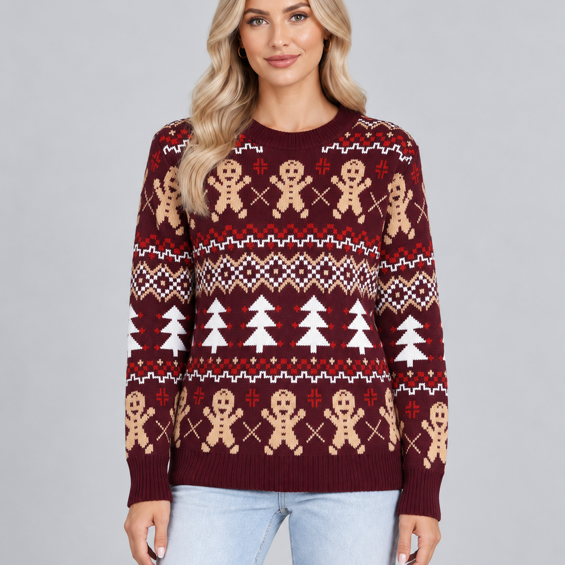 Maglione Natalizio Donna Fair Isle Omini di Pan di Zenzero