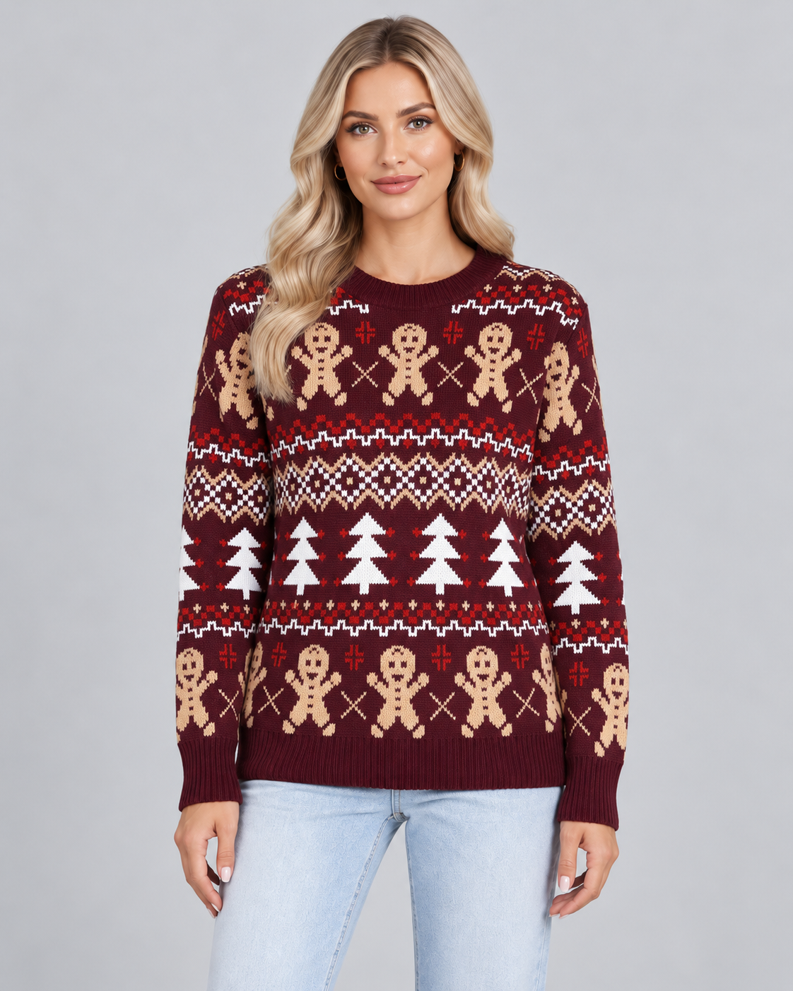 Maglione Natalizio Donna Fair Isle Omini di Pan di Zenzero