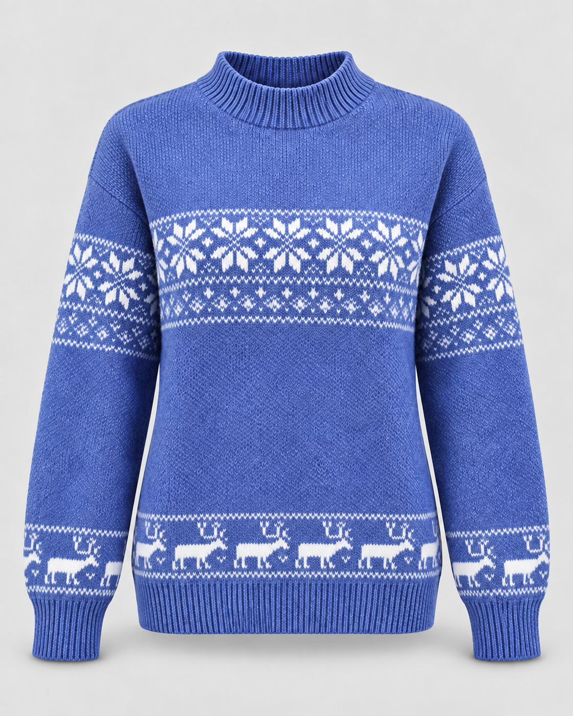 Maglione Natalizio Donna Fair Isle Collo Mock Renne sull'Orlo