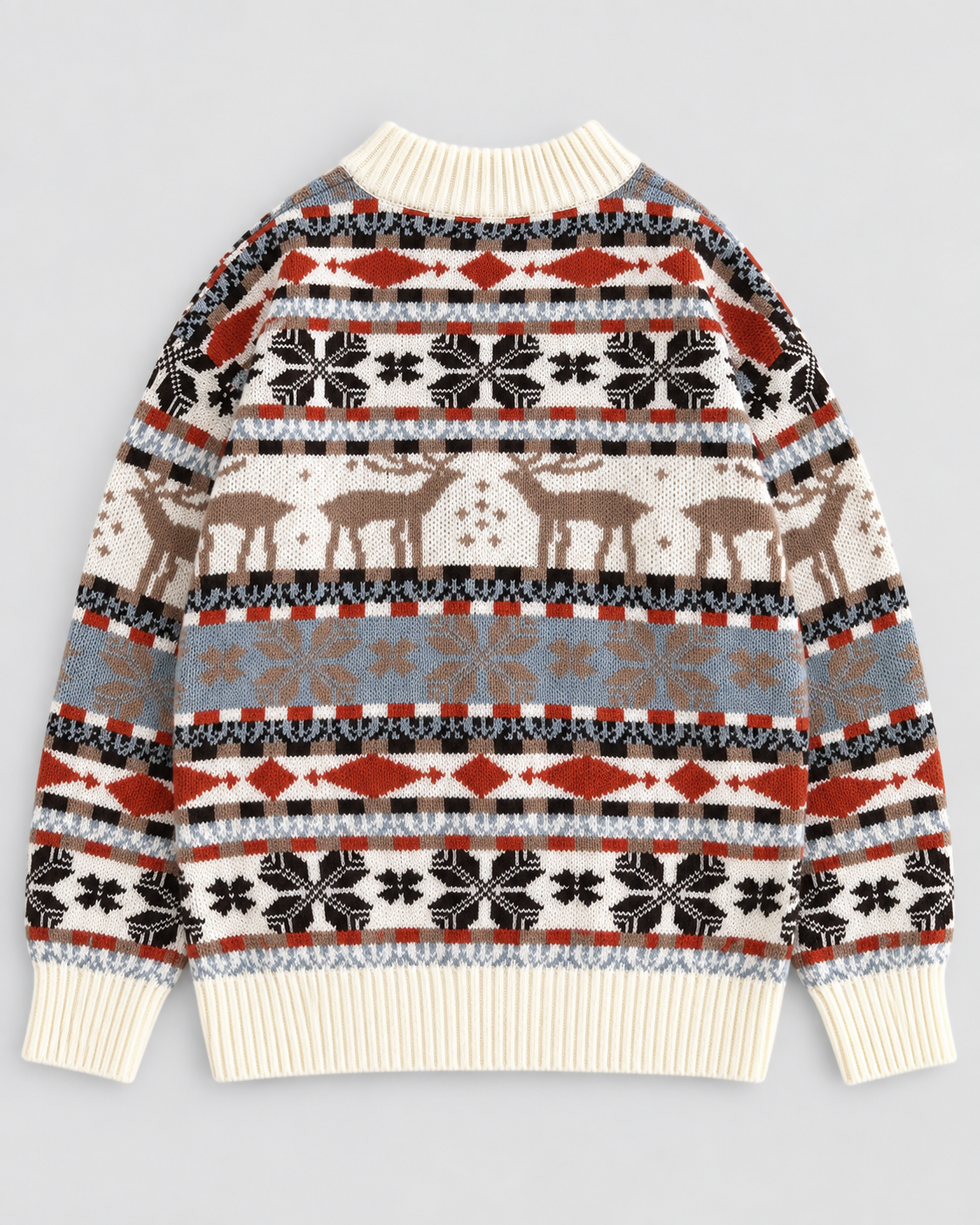 Maglione Natalizio Donna Collo Mock Renne Terracotta e Azzurro
