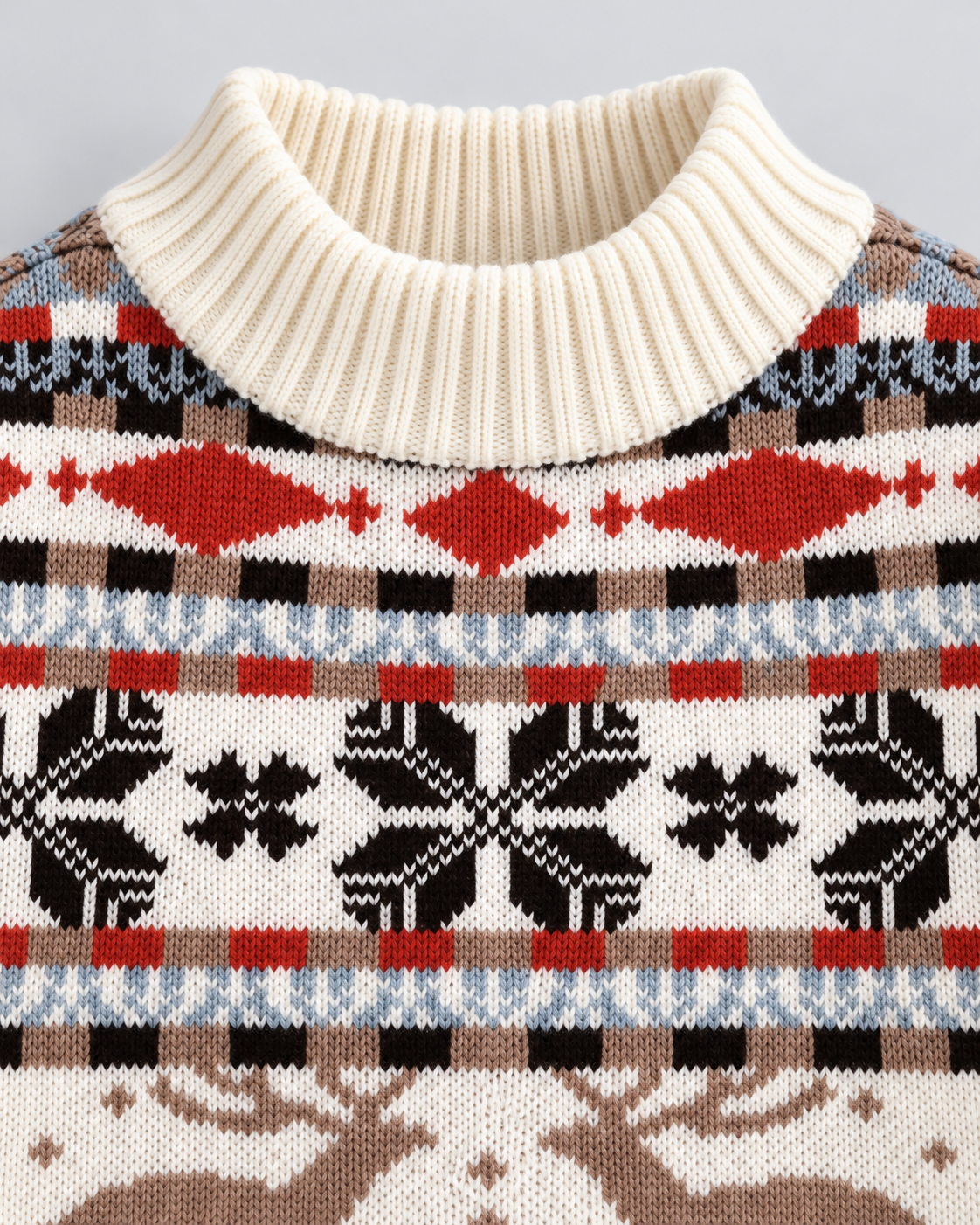 Maglione Natalizio Donna Collo Mock Renne Terracotta e Azzurro