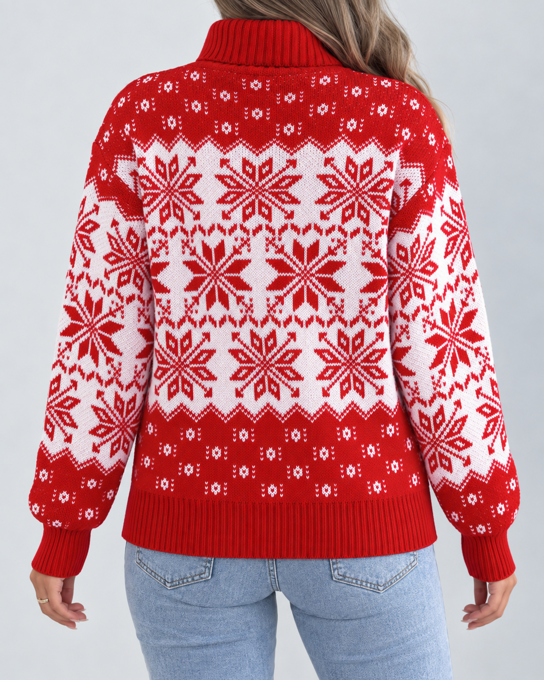 Maglione Natalizio Donna Dolcevita Fiocchi di Neve Integrali