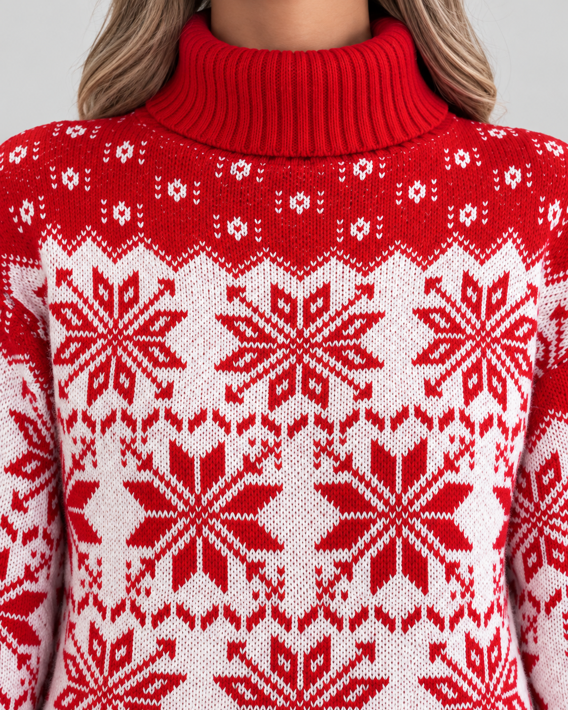 Maglione Natalizio Donna Dolcevita Fiocchi di Neve Integrali
