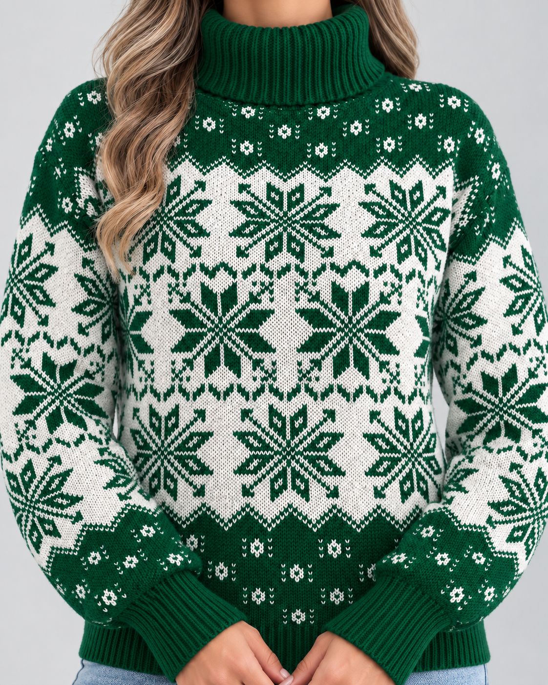 Maglione Natalizio Donna Dolcevita Fiocchi di Neve Integrali