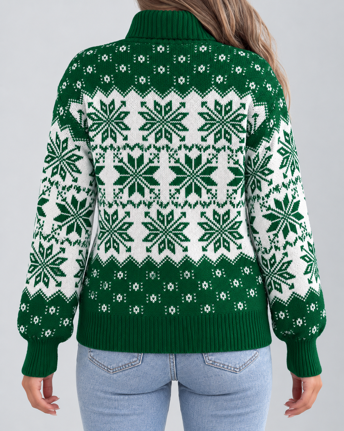 Maglione Natalizio Donna Dolcevita Fiocchi di Neve Integrali