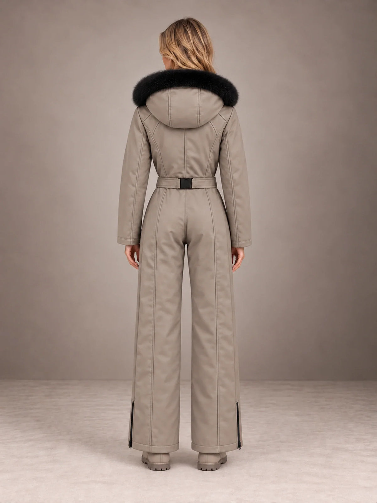 Tuta da Sci Donna Intera Cappuccio Pelliccia Sintetica Stile Utility