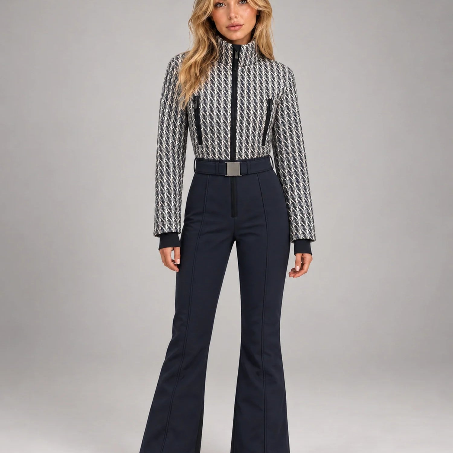 Tuta da Sci Donna Intera Effetto Tweed con Cintura Elegante