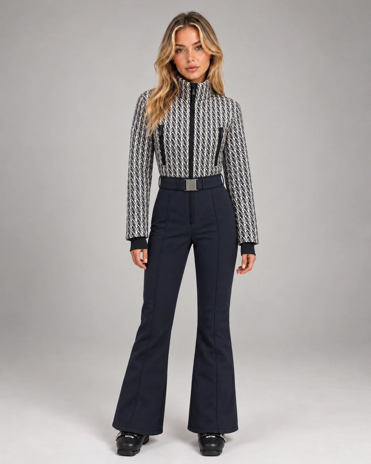Tuta da Sci Donna Intera Effetto Tweed con Cintura Elegante