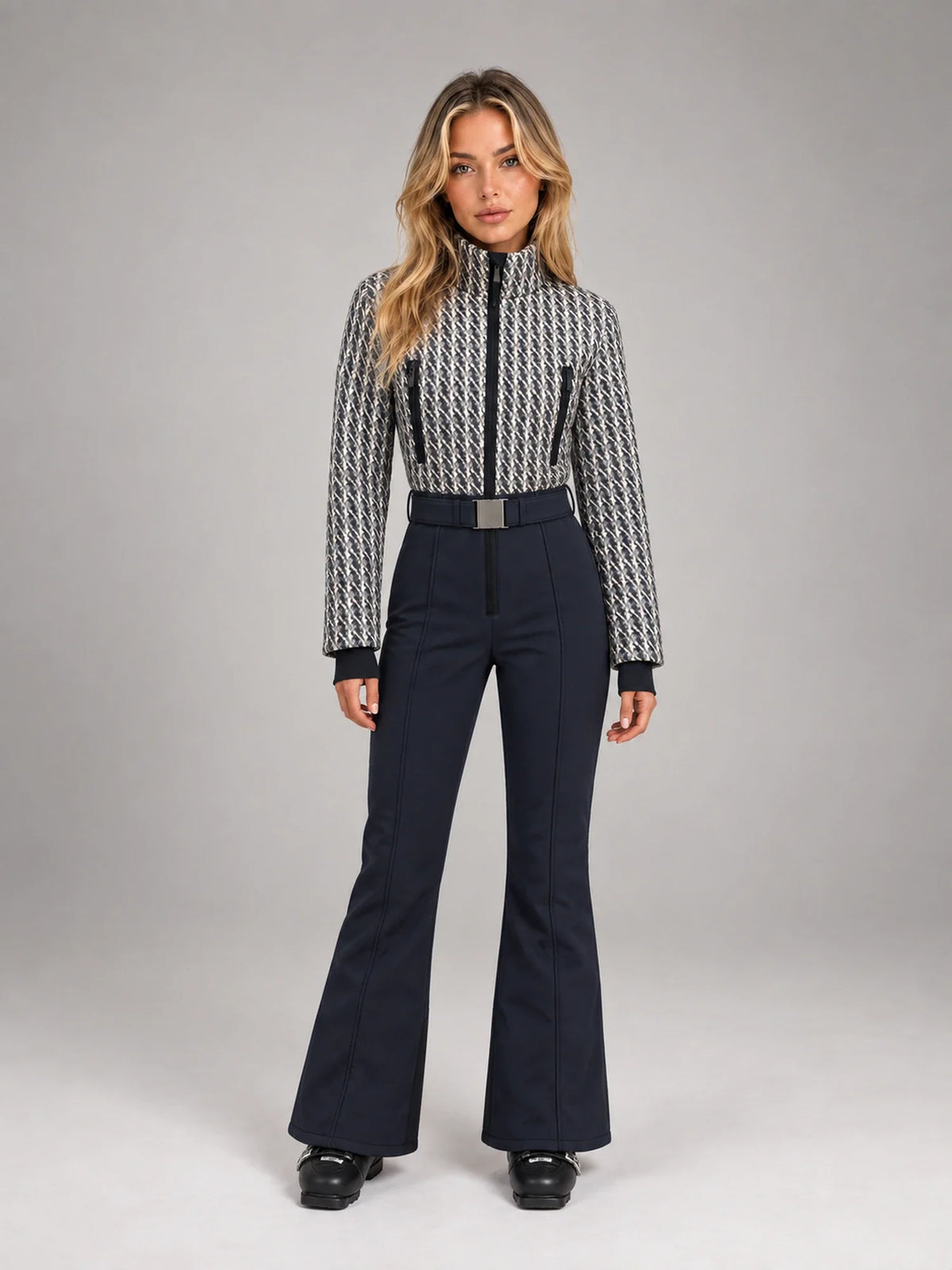 Tuta da Sci Donna Intera Effetto Tweed con Cintura Elegante